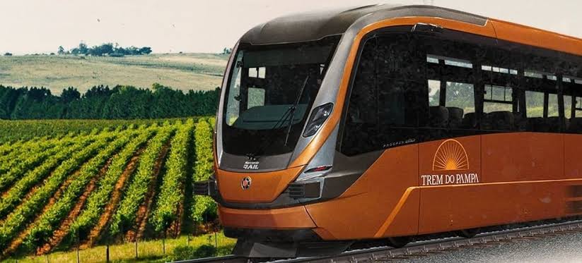 Trem do Pampa em viagem próximo aos vinhedos